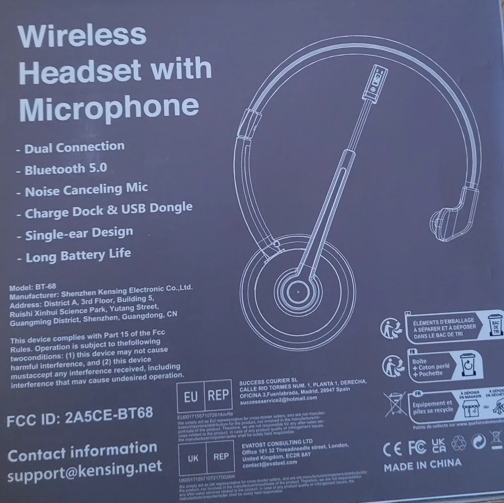 Earbay Wireless Headset with Microphone - Black